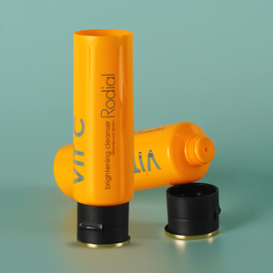 Mini tubo cosmético amarelo de 20 ml, recipiente de loção de estampagem a quente personalizada com tampa articulada